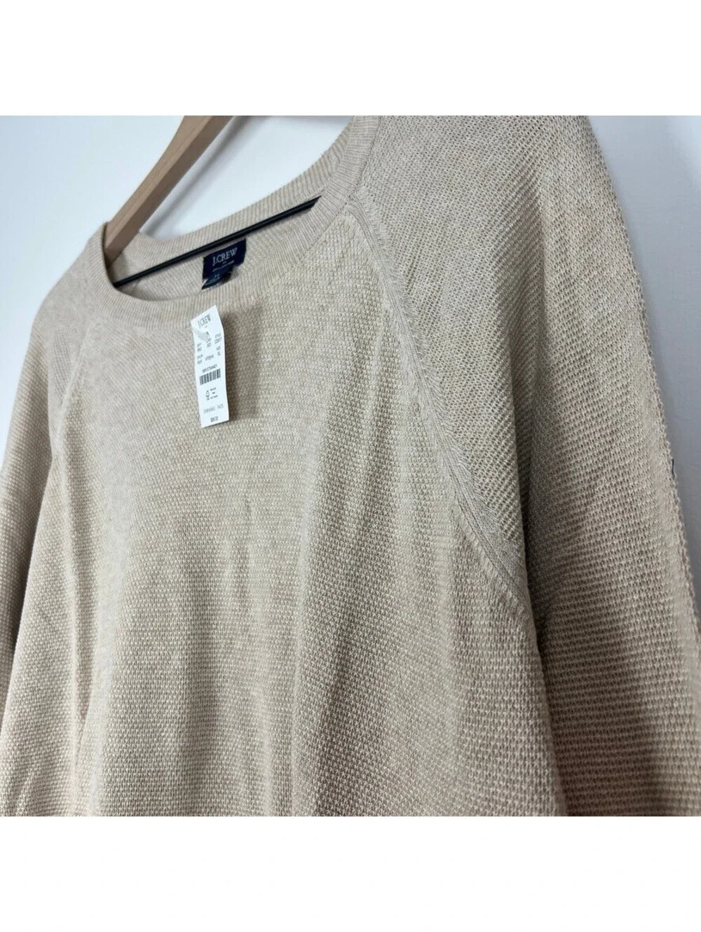 J.Crew NWT XL 100% Cotton Crewneck Sweater Beige Tan Raglan Lightweight